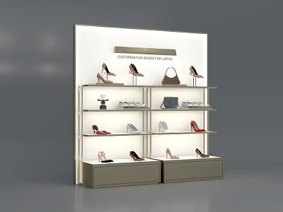 Modern Women's Fashion Shoe Display Cabinet With Shelves Handbags And Drawers 3d model