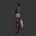 Fantasy Warrior Girl in Armor and Mythical Creature 3D Model with Hook Weapon