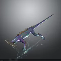 Colorful Metallic Sheen Lizard Character 3D Model With Reflection On Dark Background
