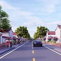 Urban Road Infrastructure With Yellow Dividing Lines Street Lamps Trees And Pedestrians