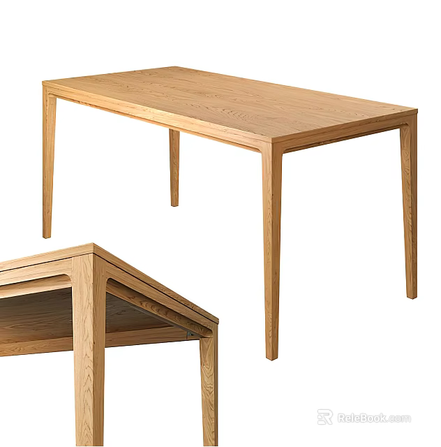 Simple Modern Wooden Dining Table With Sturdy Legs And Smooth Tabletop Design 3d model 