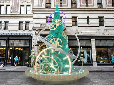 Christmas tree industrial wind gear art installation meichen outdoor device photo clock 3d model