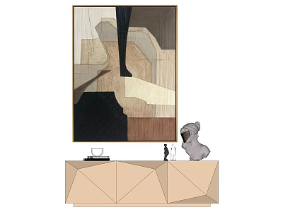 Abstract Geometric Painting On Decorative Cabinet With Sculpture In Modern Interior 3d model