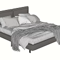 Cozy Modern Double Bed With Grey Upholstered Headboard White Pillows And Grey Blanket