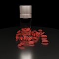 Goji Berries in Glass Bottle with Scattered Berries on Black Surface