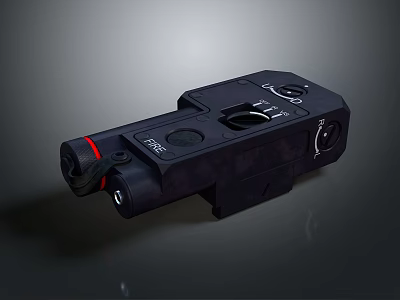 Black Durable Tactical Optical Device With Control Knobs And Red Accent 3d model