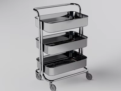 Three Tier Stainless Steel Storage Cart With Wheels For Kitchen Service 3d model