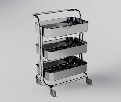 Three Tier Stainless Steel Storage Cart With Wheels For Kitchen Service 3d model