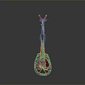Silver Decorative Ornament With Red Accents And Colorful Circular Base Design