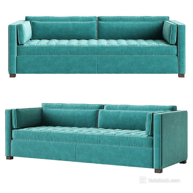 Modern Teal Two Seater Sofa With Upholstered Design And Sleek Lines 3d model