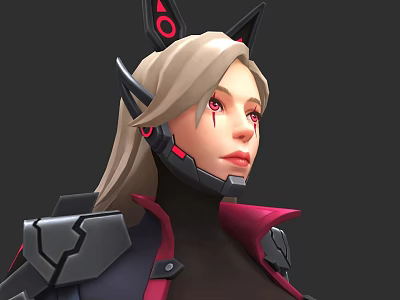 Futuristic Game and Movie Character With Cat Ear Headgear Blonde Hair Red Eyes Armored Outfit 3d model