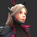Futuristic Game and Movie Character With Cat Ear Headgear Blonde Hair Red Eyes Armored Outfit