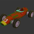 Vintage Red Race Car With Yellow Front Number 23 And Large Wheels
