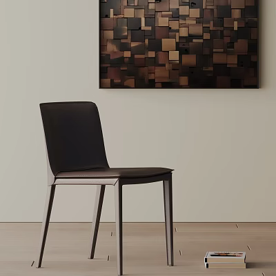 Modern Sleek Black Dining Chair With Leather Upholstery And Metal Legs In Minimalist Interior 3d model