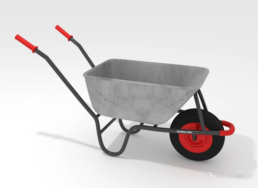 Gray Wheelbarrow With Black Metal Frame Red Handles And Single Rubber Wheel 3d model 