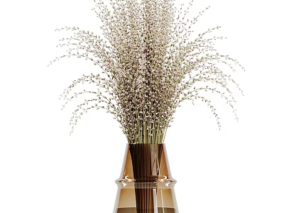 Modern Elegant Glass Vase Decorative Design With White Small Flowers And Slender Stems 3d model