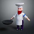 3D Cartoon Chef Character With Red Beard Wearing Chef Hat Holding Frying Pan