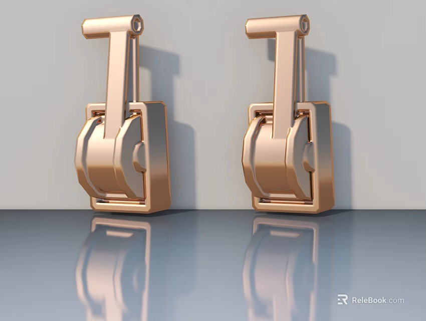 Pair of Gold Metal Hinges for Swing Door with Modern Sleek Design and Reflective Surface 3d model 