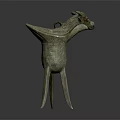 Antique Bronze Wine Cup With Ox Head Decoration And Three Legs Design