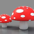 Red White Spotted Mushroom Vegetables in Two Different Sizes on Gray Background 3d model