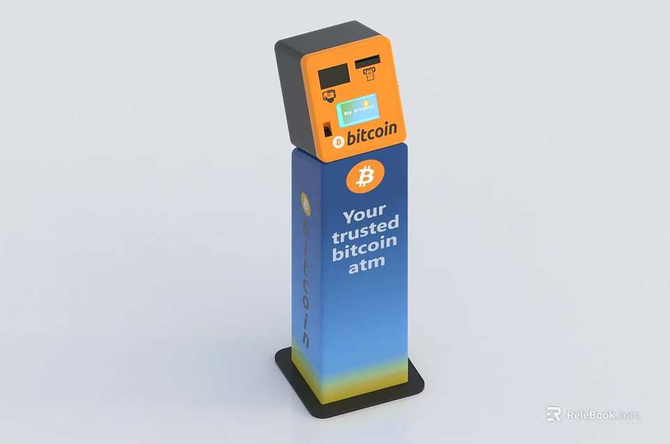 Trusted Commercial Bitcoin ATM With Display Card Slot And Blue Orange Gradient Design 3d model 