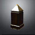 Decorative Dark Wooden Tower Like Architectural Element With Golden Trim And Pointed Top