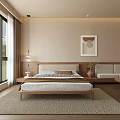 Modern Cozy Hotel Room With King Bed Wooden Headboard Soft Rug And Scenic View