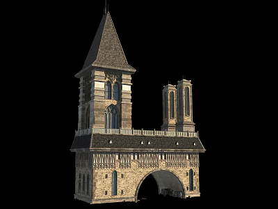Historic Ancient Architecture With Detailed Pointed Tower Archway And Stone Windows 3d model