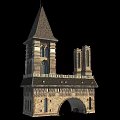 Historic Ancient Architecture With Detailed Pointed Tower Archway And Stone Windows