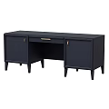 Modern Dark Blue Desk With Cabinet Doors Drawer And Tapered Legs