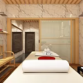 Shower Sauna Interior Design With Marble Walls Wooden Bench And Massage Bed