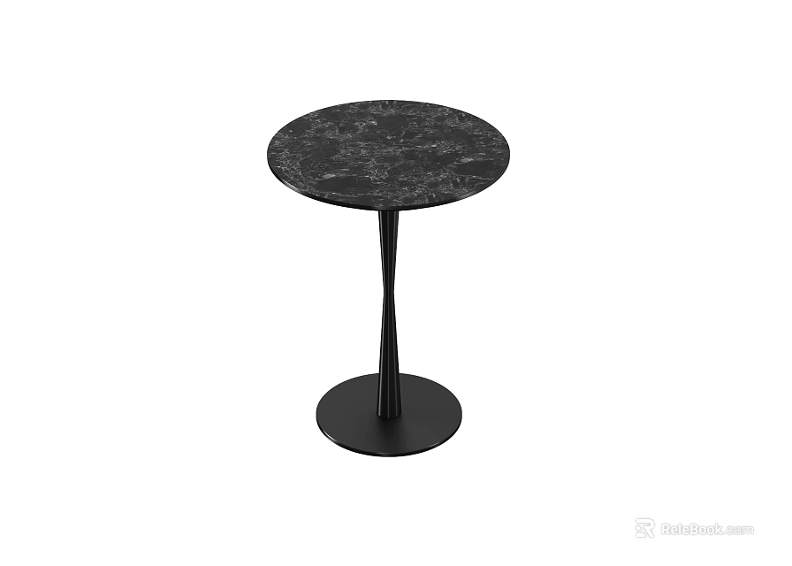 Modern Round Side Table With Black Marble Top And Metal Base 3d model