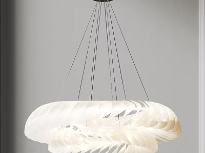 Modern Double Layered White Feather Shaped Pendant Light With Metal Hanging Wires 3d model