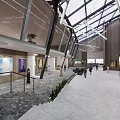 Cultural Center Spacious Interior With Comfortable Sofas And Wall Artworks Large Windows