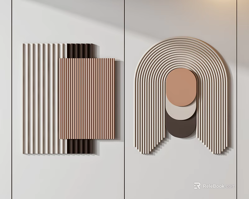 Modern Wall Decor With Layered Striped Panels And Curved Geometric Shapes 3d model 