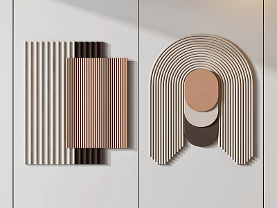 Modern Wall Decor With Layered Striped Panels And Curved Geometric Shapes 3d model