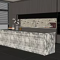 Modern Restaurant Kitchen With Dark Gray Cabinets Marble Island Patterned Backsplash And Built-in Appliances