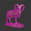 Ram Sculpture With Large Curved Horns And Brown Fur On Rock Base