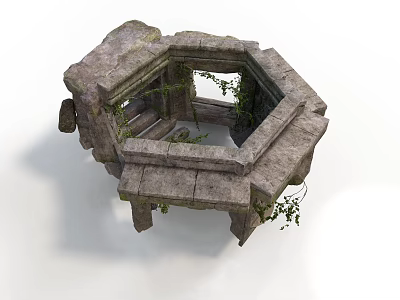 Ancient Octagonal Stone Architectural Structure With Climbing Vines And Weathered Steps 3d model