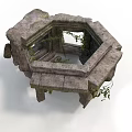 Ancient Octagonal Stone Architectural Structure With Climbing Vines And Weathered Steps 3d model