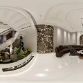 Modern Front Desk Reception Interior Design With Marble Walls And Lounge Chair Decorations