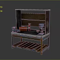 Industrial Workbench With Metal Frame Wooden Pallet Shelves Red Fire Extinguisher Blue Machine And Boxes