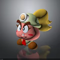 Pink Animated Character with Green Hat Yellow Accent Red Bowtie Brown Shoes and Angry Face