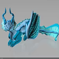 Blue Dragon Character 3D Model Lying With Horns Wings Tail And Shiny Reflective Surface