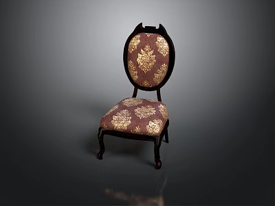 Classical Style Chair With Dark Brown Upholstery Golden Floral Patterns And Carved Wooden Legs 3d model