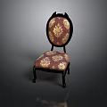 Classical Style Chair With Dark Brown Upholstery Golden Floral Patterns And Carved Wooden Legs