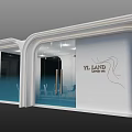 Modern Exhibition Booth With White Exterior Glass Walls Interior Tables Chairs And Decor