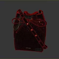 Stylish Black Leather Bucket Bag With Blue Straps Red Interior And Gold Buttons
