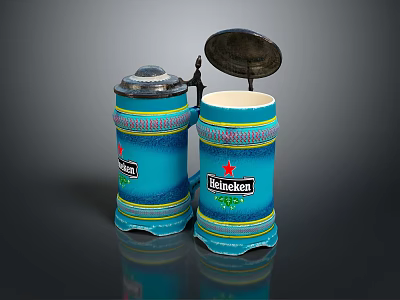 Blue Decorative Warsteiner Beer Steins With Yellow Green Accents And Black Lids 3d model