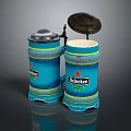 Blue Decorative Warsteiner Beer Steins With Yellow Green Accents And Black Lids